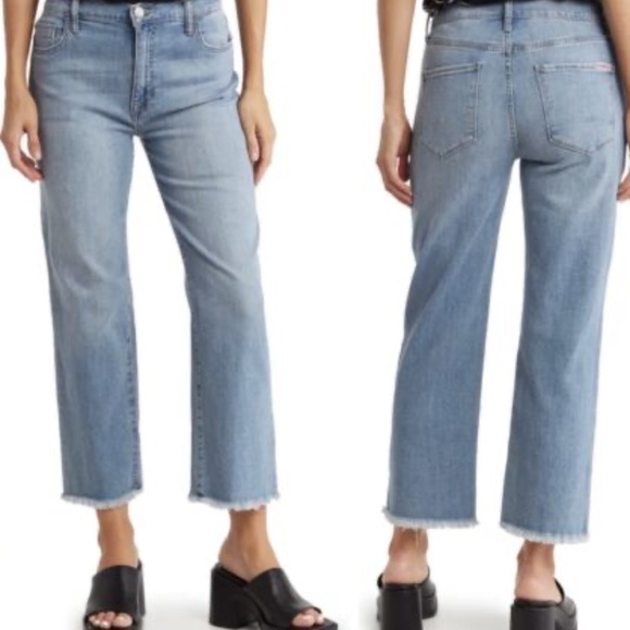 Hudson Jeans Denim - Hudson Women's 27 NOA High-Rise Straight Leg Cropped Jeans Frayed Hem Light Wash